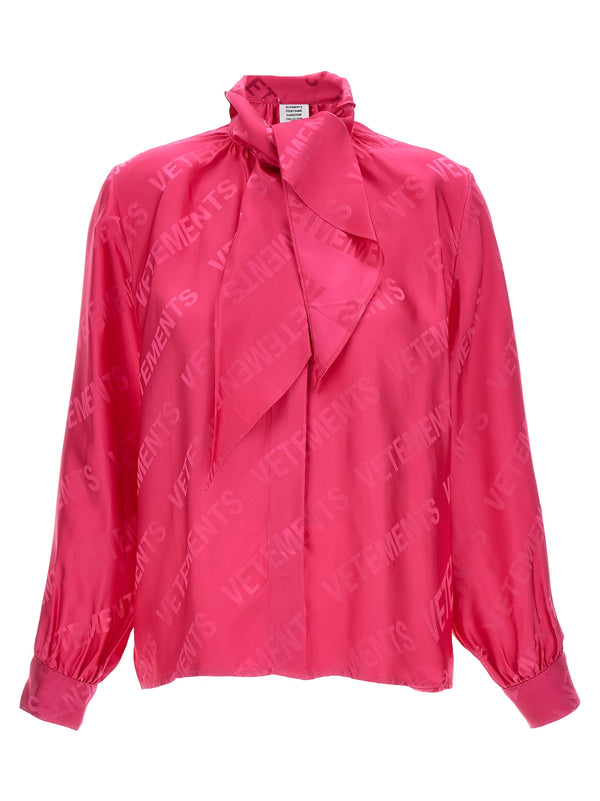 Vetements Monogram Blouse Luxurious Fuchsia Viscose With Covered Buttons Jacquard Logo For Women