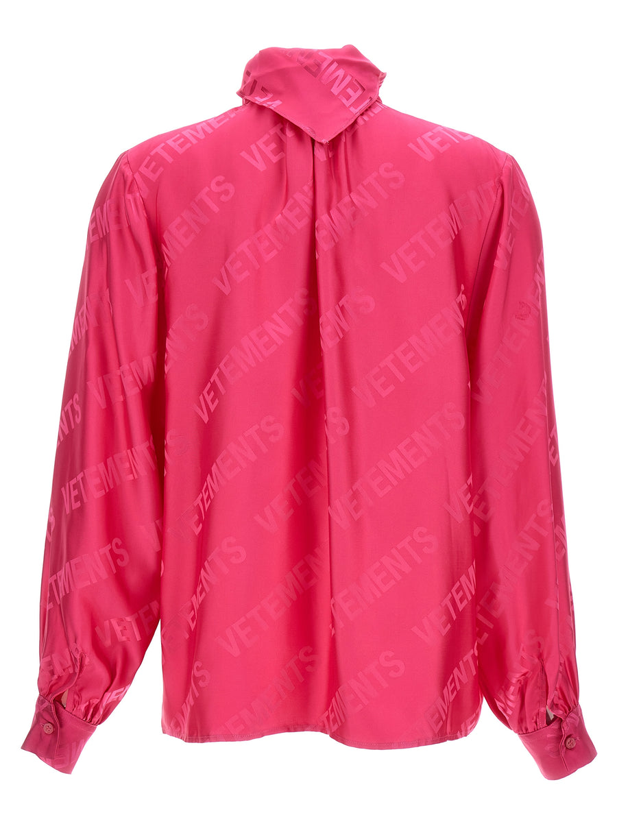 Vetements Monogram Blouse Luxurious Fuchsia Viscose With Covered Buttons Jacquard Logo For Women