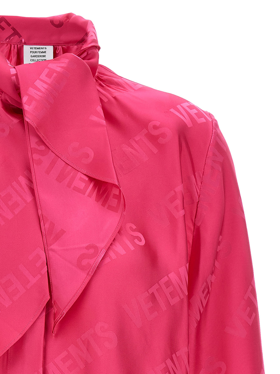 Vetements Monogram Blouse Luxurious Fuchsia Viscose With Covered Buttons Jacquard Logo For Women