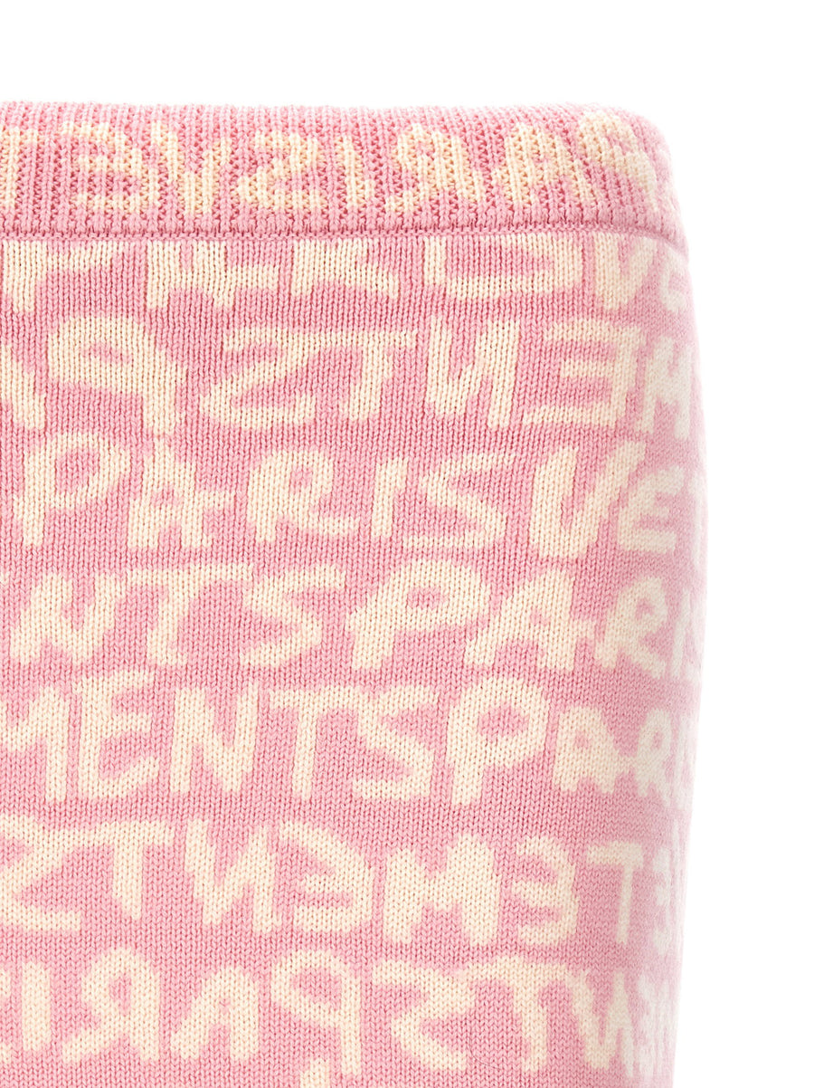 Vetements Graffiti Monogram Merino Wool Skirt Pink Elastic Waist Frayed Hem For Women