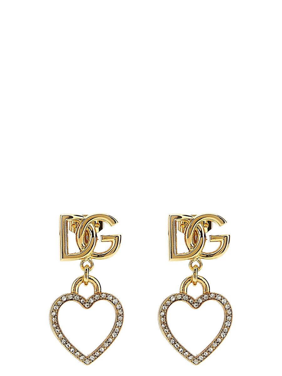 Dolce & Gabbana Pendant Earrings Gold Tone Crystal Heart Pendant for Women Radiant Luxury Jewelry