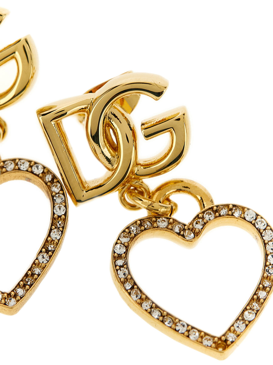 Dolce & Gabbana Pendant Earrings Gold Tone Crystal Heart Pendant for Women Radiant Luxury Jewelry