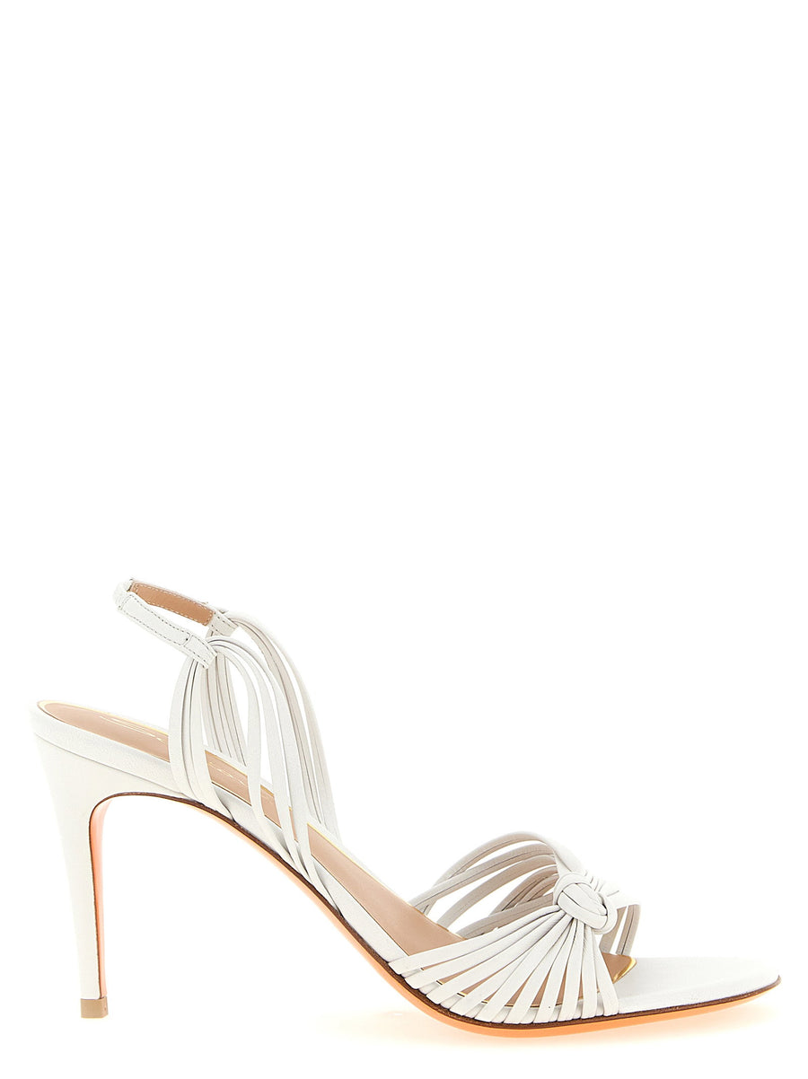 Santoni Eloise White Leather Sandals Almond Toe With Front Knot