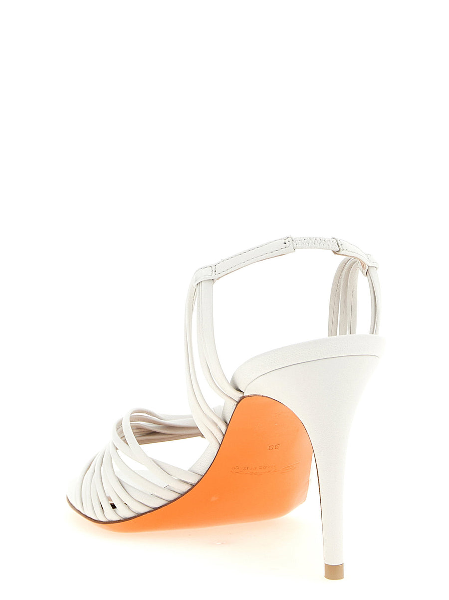 Santoni Eloise White Leather Sandals Almond Toe With Front Knot