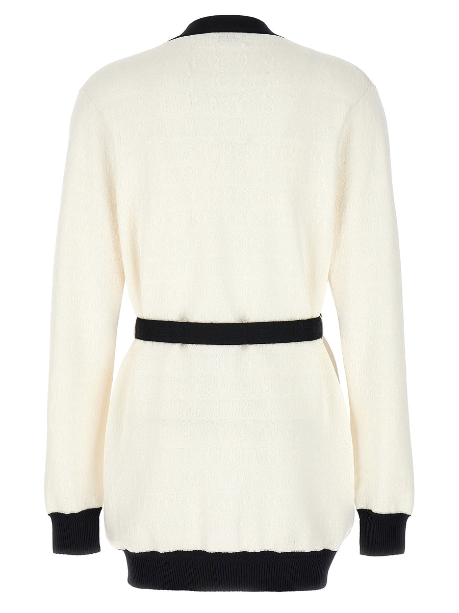 Bally Luxurious Jacquard Logo Cardigan For Women White Black Viscose Blend With Allover Logo Texture