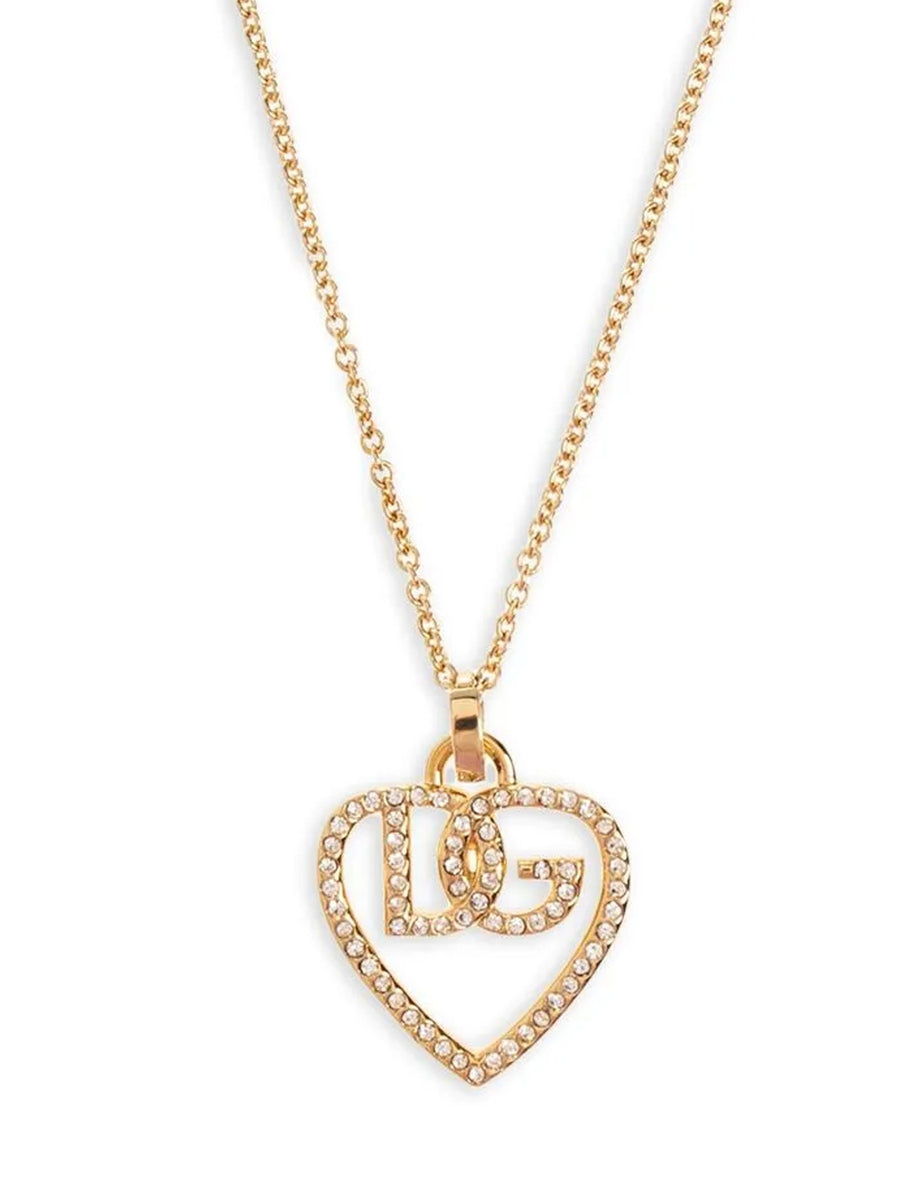 Dolce and Gabbana Strass Logo Necklace Adjustable in Gold Brass