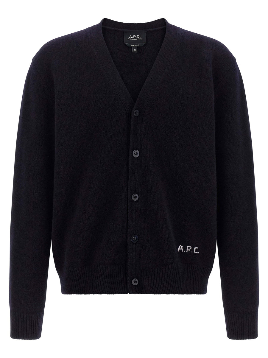 A.p.c. Kevin Cardigan Pure Wool Midnight Blue V Neck Front Closure
