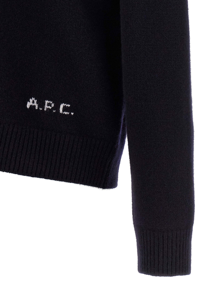 A.p.c. Kevin Cardigan Pure Wool Midnight Blue V Neck Front Closure