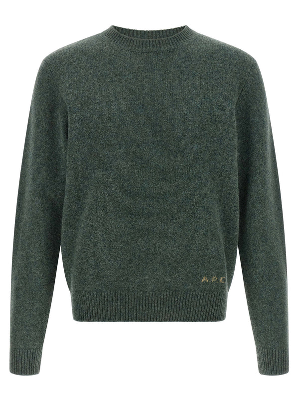 A.P.C Edmond Wool Crewneck Sweater Forest Green Mélange Made In Italy