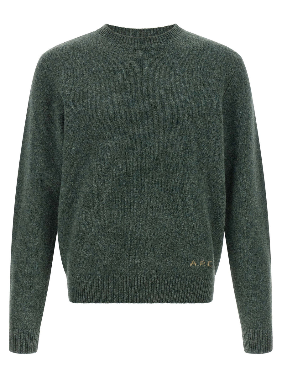 A.P.C Edmond Wool Crewneck Sweater Forest Green Mélange Made In Italy