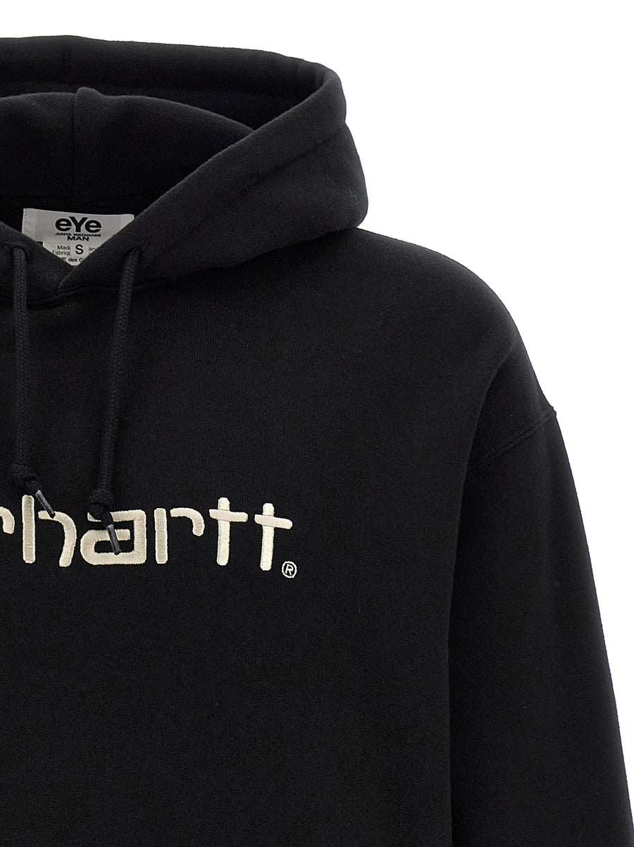 Junya Watanabe X Carhartt Hoodie for Men 100% Cotton Fleece, Oversized Fit, Front Logo Embroidery and Back Print