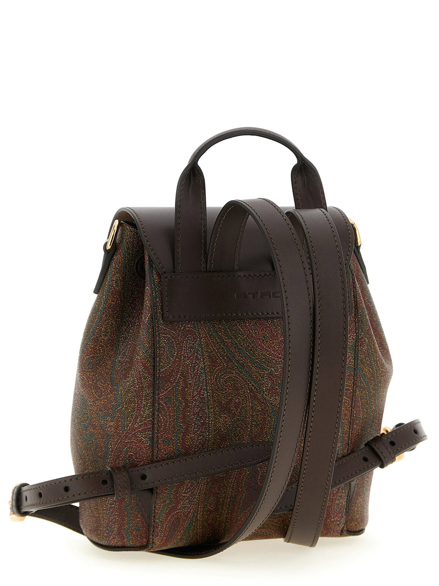 Etro Essential Small Backpack For Women With Paisley Jacquard Canvas And Leather Trim