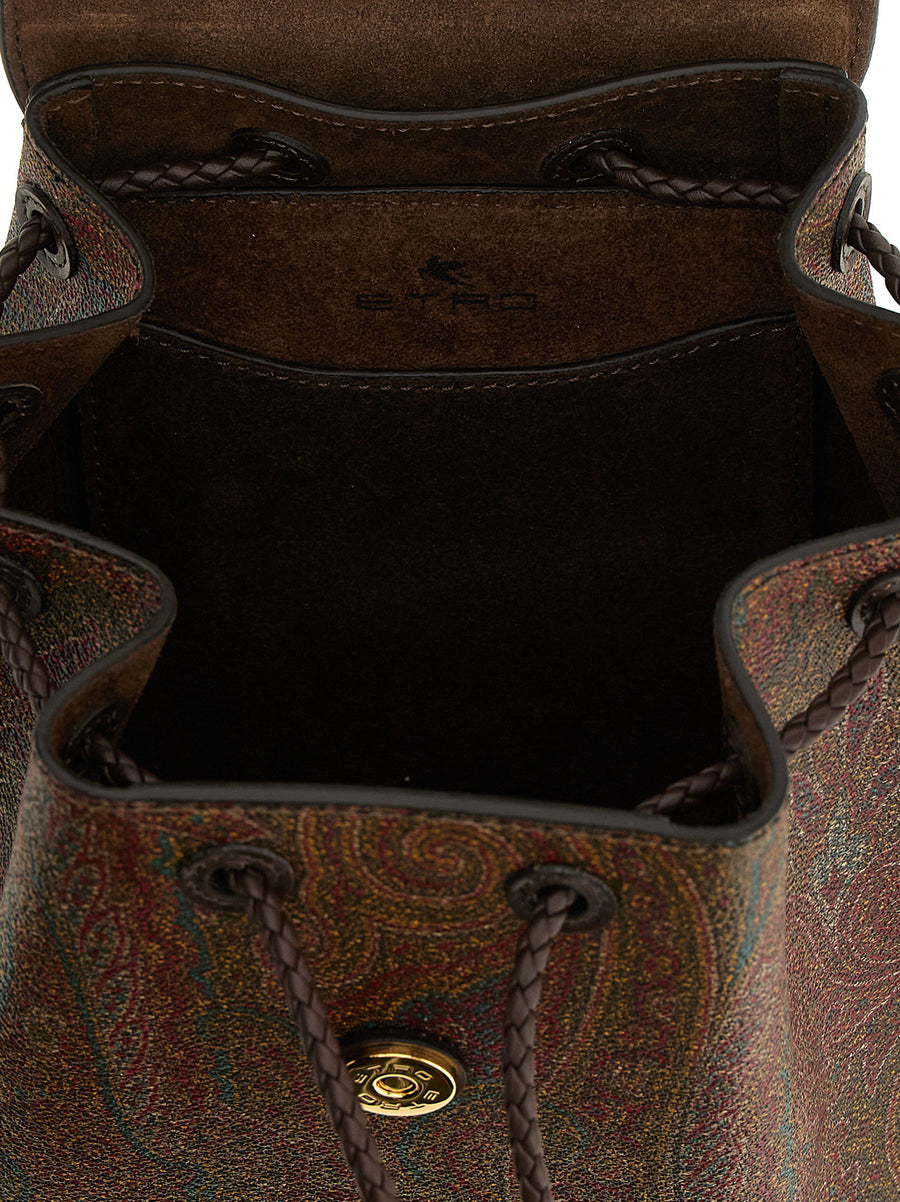 Etro Essential Small Backpack For Women With Paisley Jacquard Canvas And Leather Trim