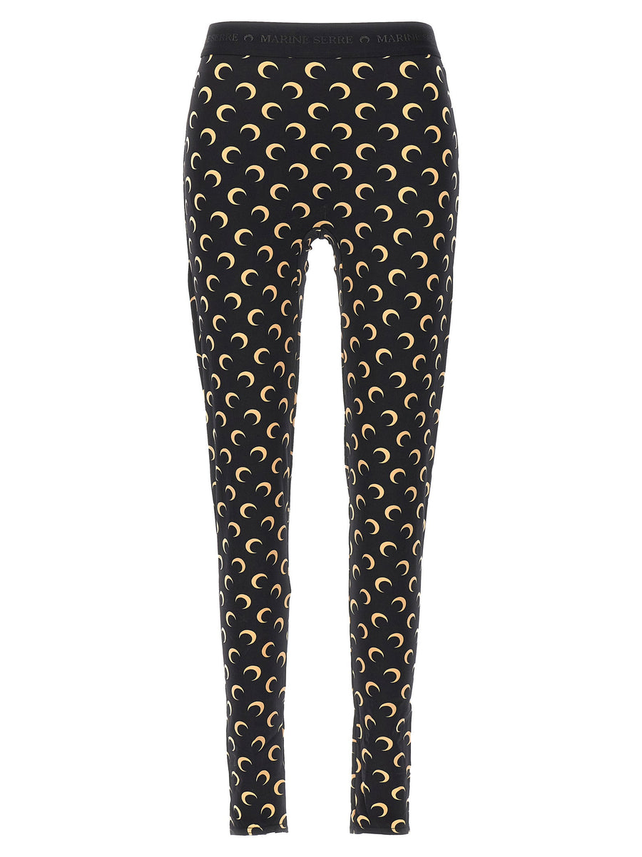 Marine Serre Moon Printed Leggings Black All Over Logo Elastic Waistband