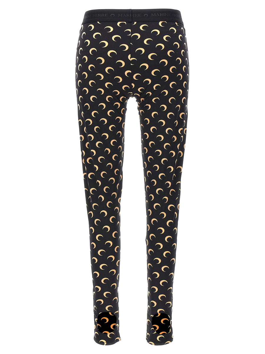 Marine Serre Moon Printed Leggings Black All Over Logo Elastic Waistband