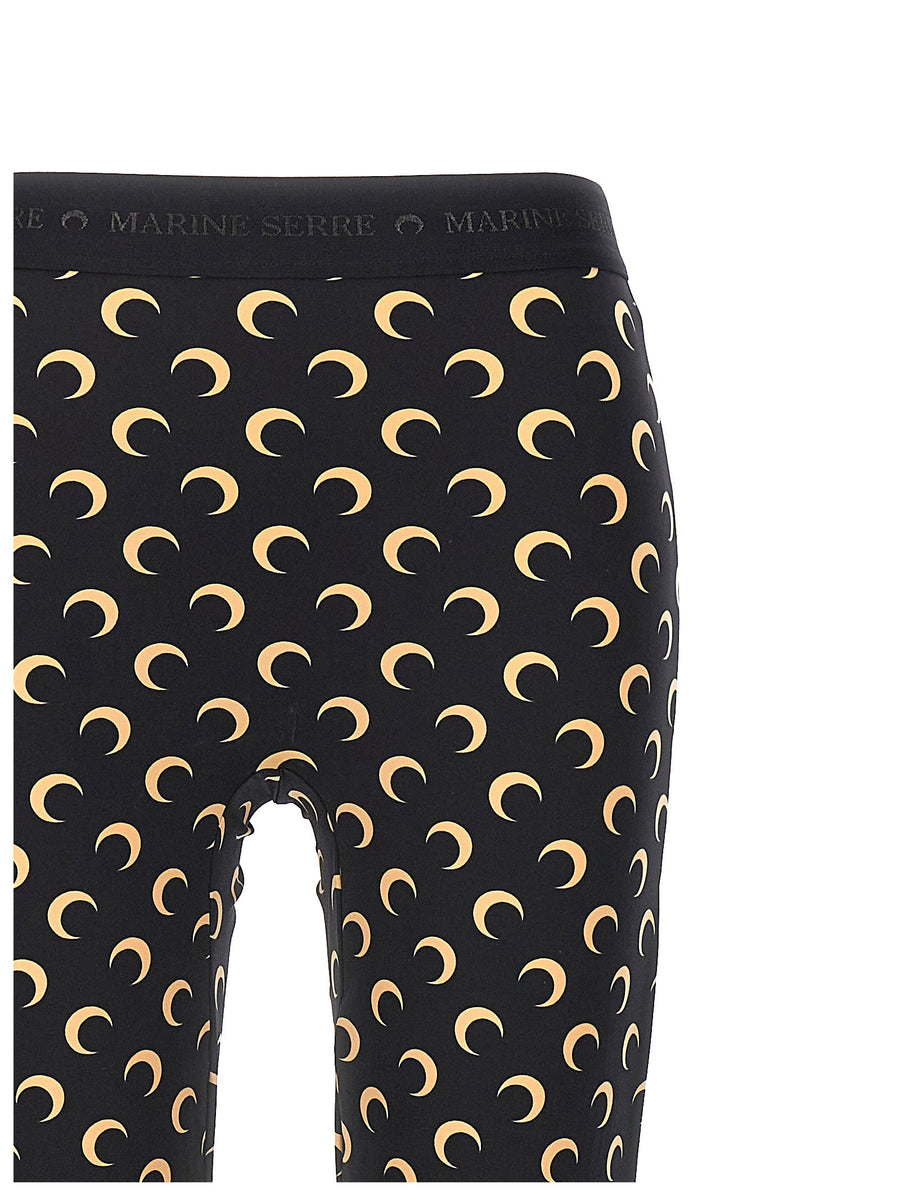 Marine Serre Moon Printed Leggings Black All Over Logo Elastic Waistband