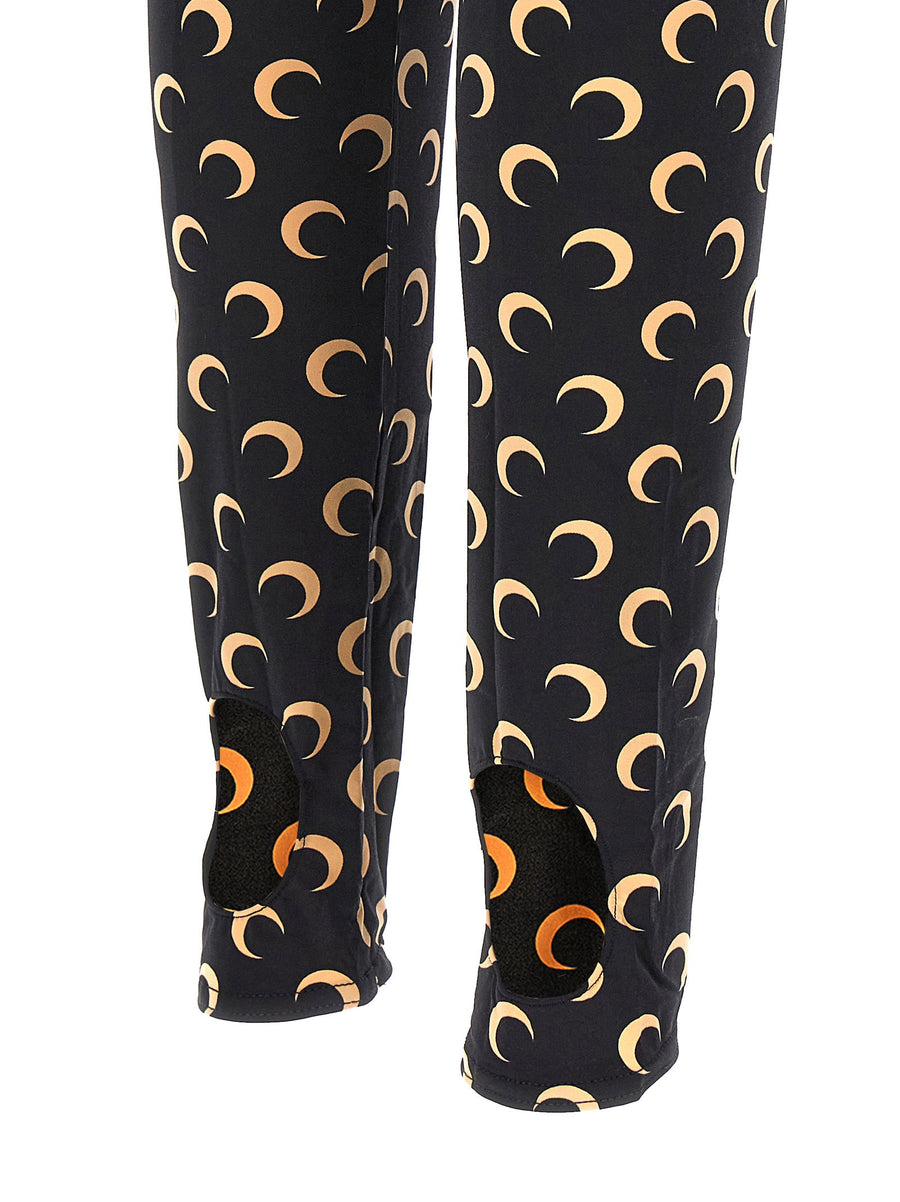 Marine Serre Moon Printed Leggings Black All Over Logo Elastic Waistband