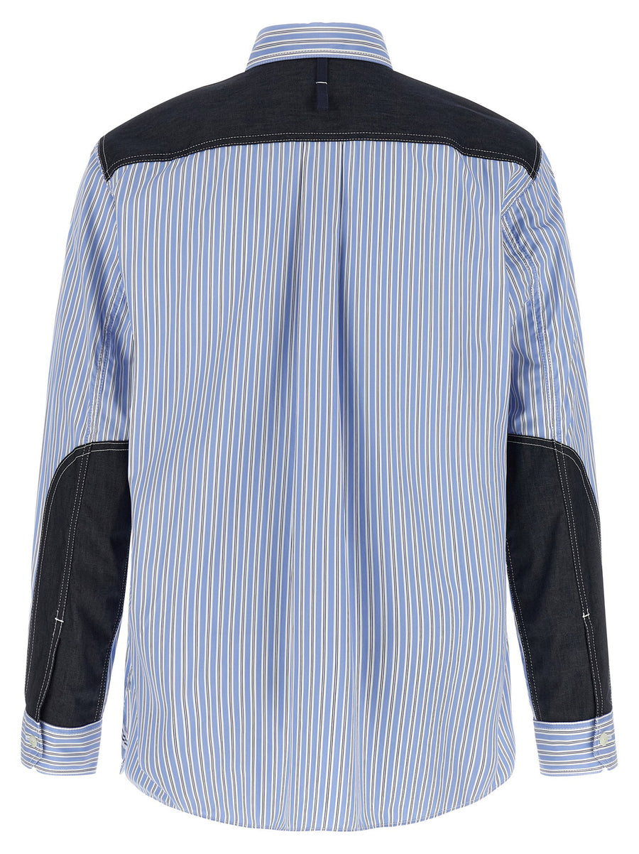 Junya Watanabe Denim Insert Shirt With Front Zip And Contrast Panels In Light Blue For Modern Men