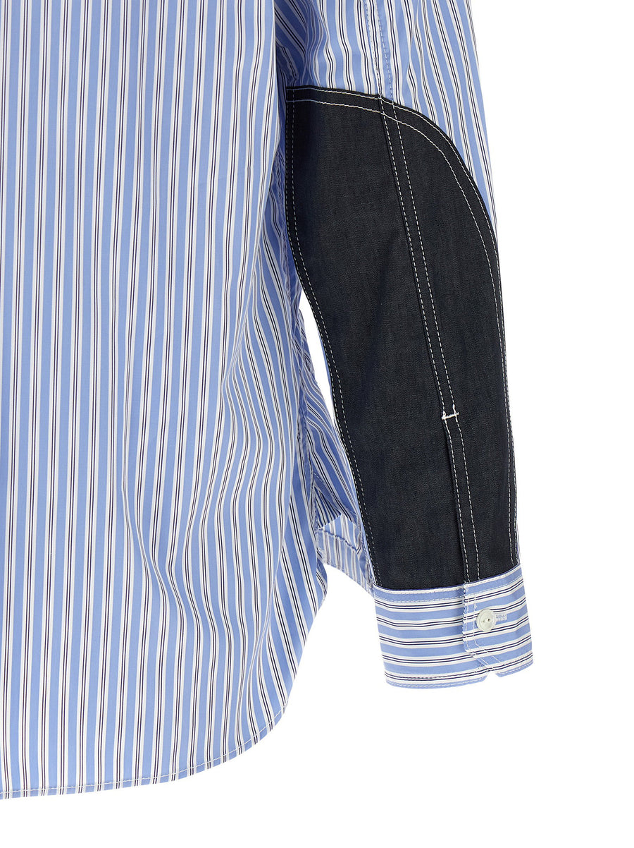 Junya Watanabe Denim Insert Shirt With Front Zip And Contrast Panels In Light Blue For Modern Men
