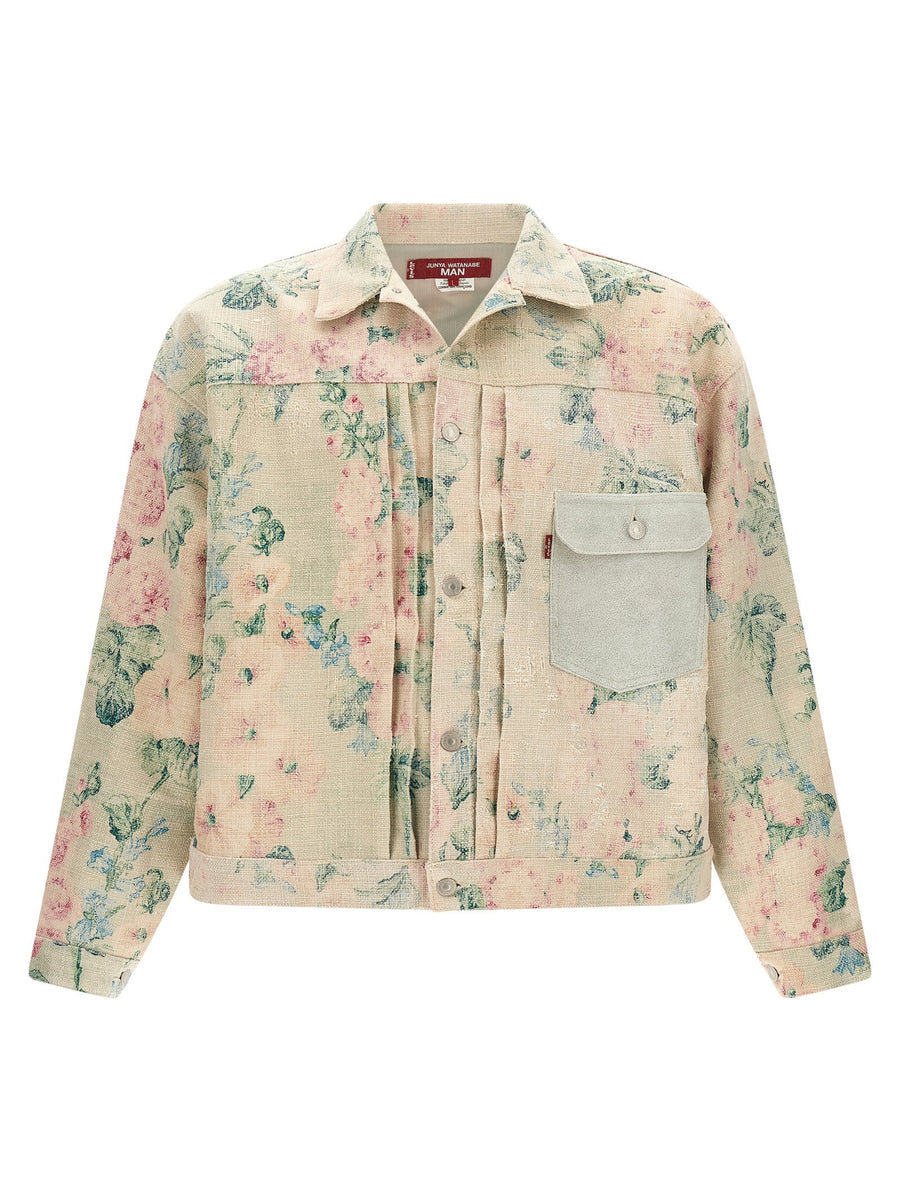 Junya Watanabe X Levi's Floral Jacquard Jacket for Men With Aging Texture Rayon Linen Blend Luxury