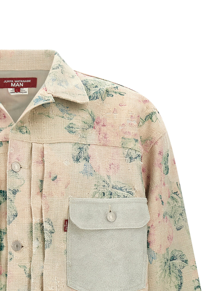 Junya Watanabe X Levi's Floral Jacquard Jacket for Men With Aging Texture Rayon Linen Blend Luxury