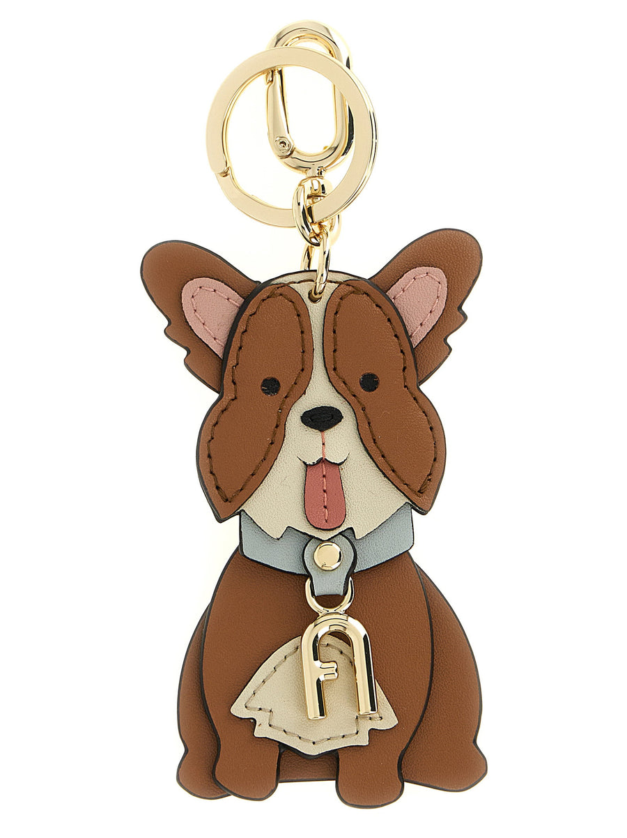 Furla Allegra Corgi Leather Keyring Colorblock Brown Cream Blue Collar