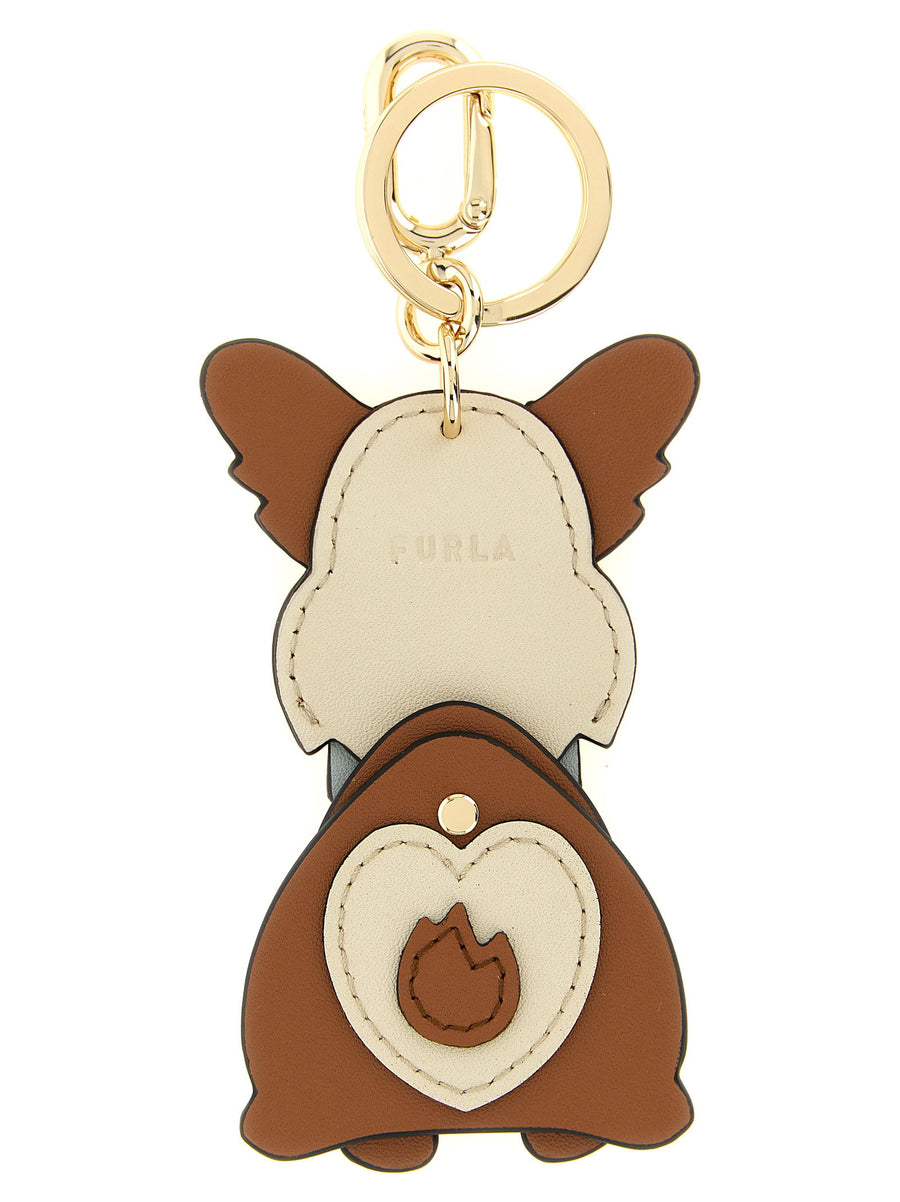 Furla Allegra Corgi Leather Keyring Colorblock Brown Cream Blue Collar