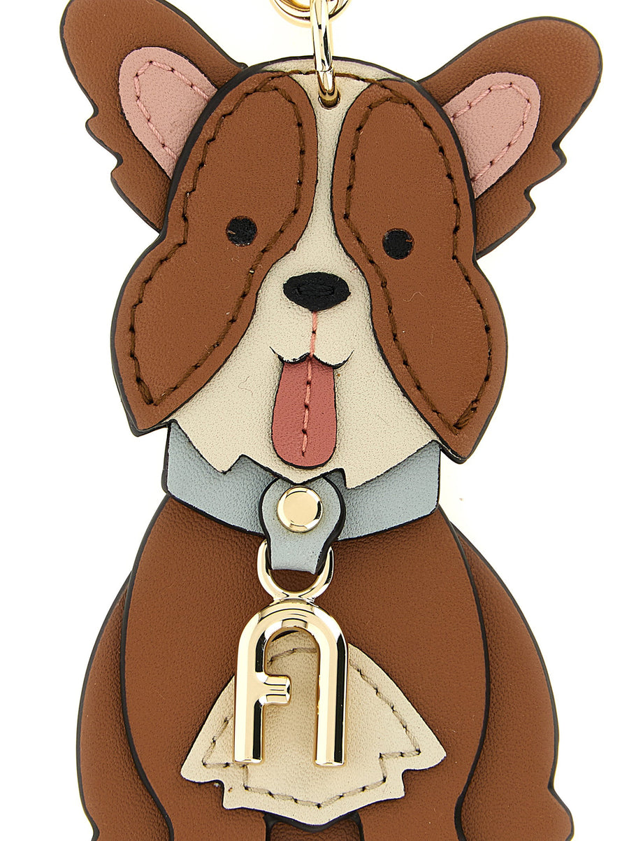 Furla Allegra Corgi Leather Keyring Colorblock Brown Cream Blue Collar