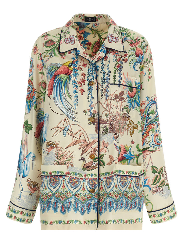 Etro Flora E Fauna Print Shirt For Women Vibrant Multicolor Cuban Collar Twill Resortwear Luxury Fashion