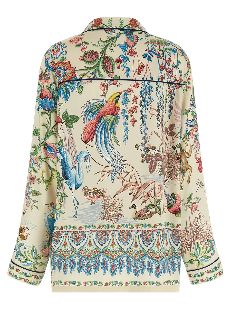 Etro Flora E Fauna Print Shirt For Women Vibrant Multicolor Cuban Collar Twill Resortwear Luxury Fashion