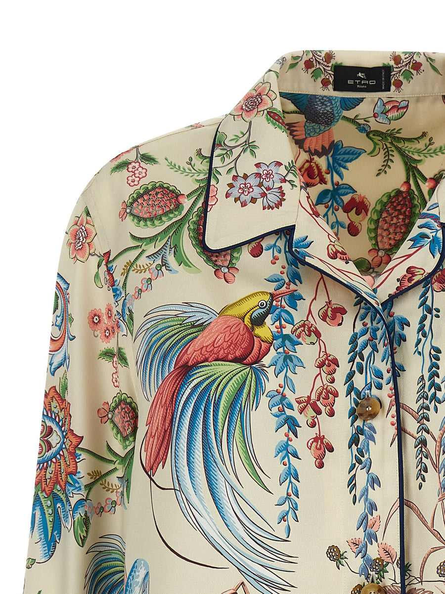 Etro Flora E Fauna Print Shirt For Women Vibrant Multicolor Cuban Collar Twill Resortwear Luxury Fashion