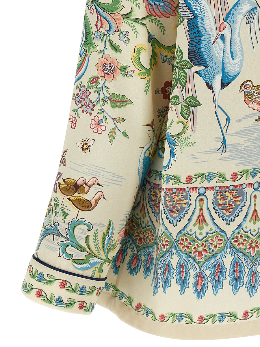 Etro Flora E Fauna Print Shirt For Women Vibrant Multicolor Cuban Collar Twill Resortwear Luxury Fashion