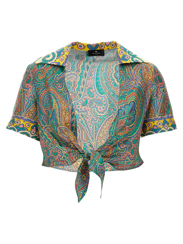 Etro Silk Paisley Shirt Cover Up For Women Cropped Knotted Waist Beachwear Luxury Resort Wear