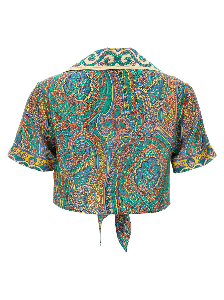 Etro Silk Paisley Shirt Cover Up For Women Cropped Knotted Waist Beachwear Luxury Resort Wear