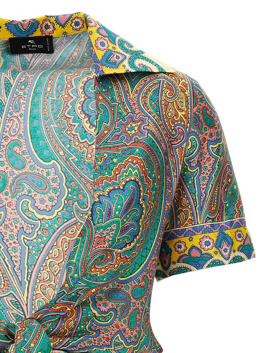 Etro Silk Paisley Shirt Cover Up For Women Cropped Knotted Waist Beachwear Luxury Resort Wear