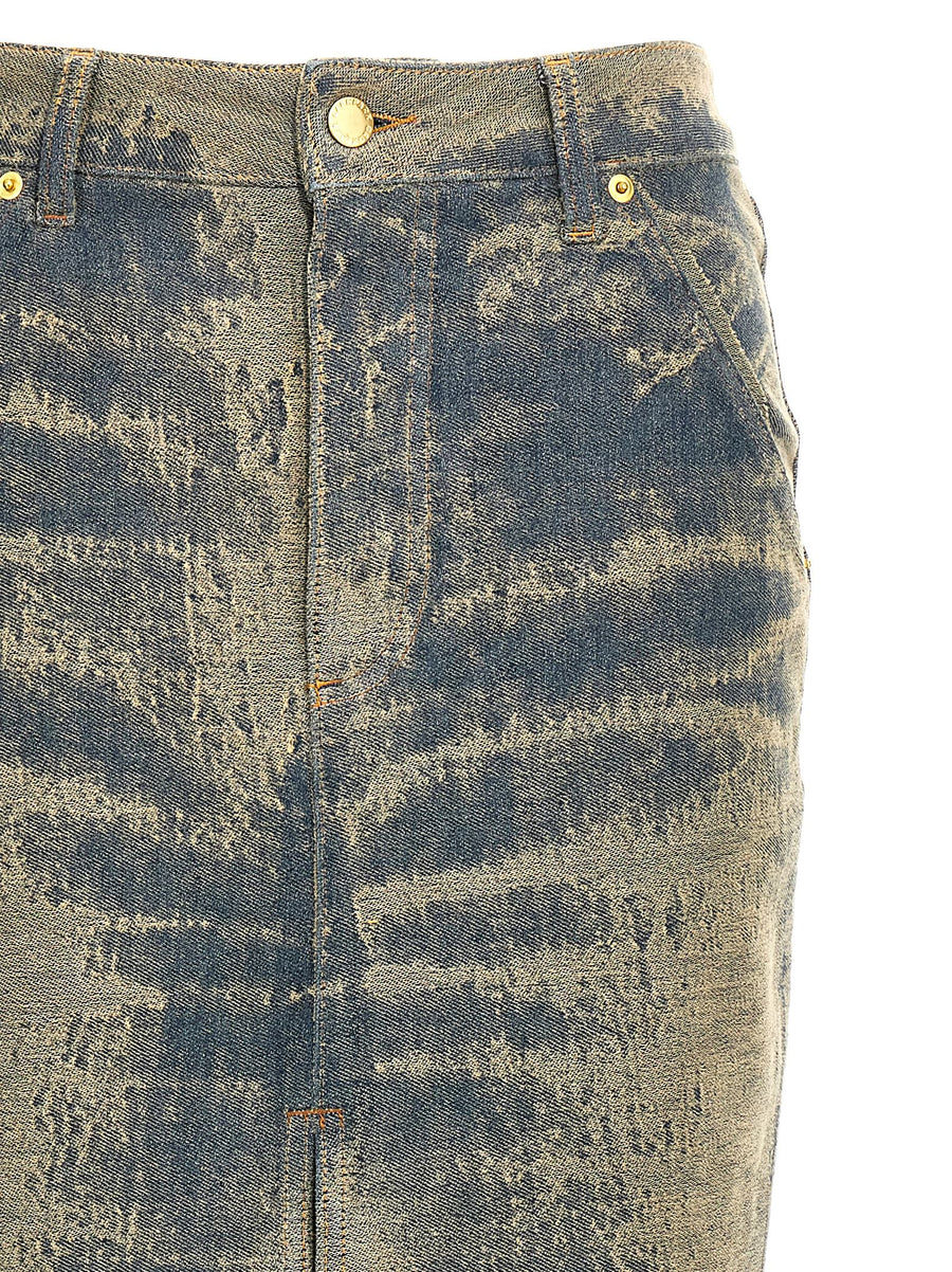 Darkpark Erika Denim Skirt for Women With Front and Back Maxi Split, Five Pockets, Zip Button Closure