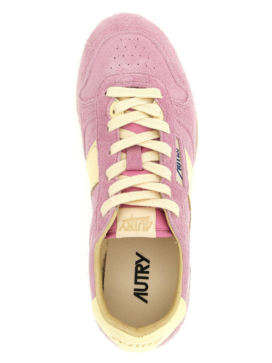 Autry Windspin Sneakers for Women Pink Leather With Shaved Suede Accents and Premium Comfort