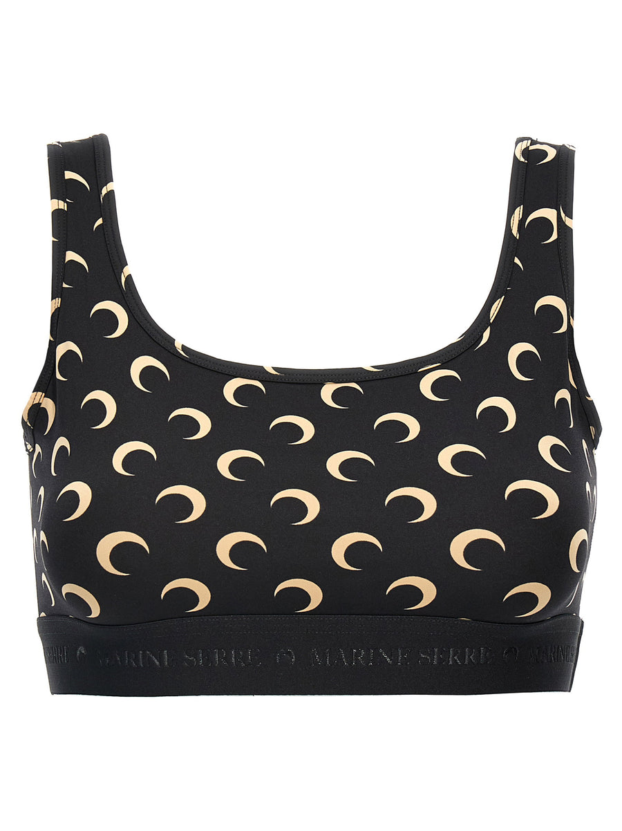 Marine Serre Moon Print Stretch Jersey Sporty Top Black