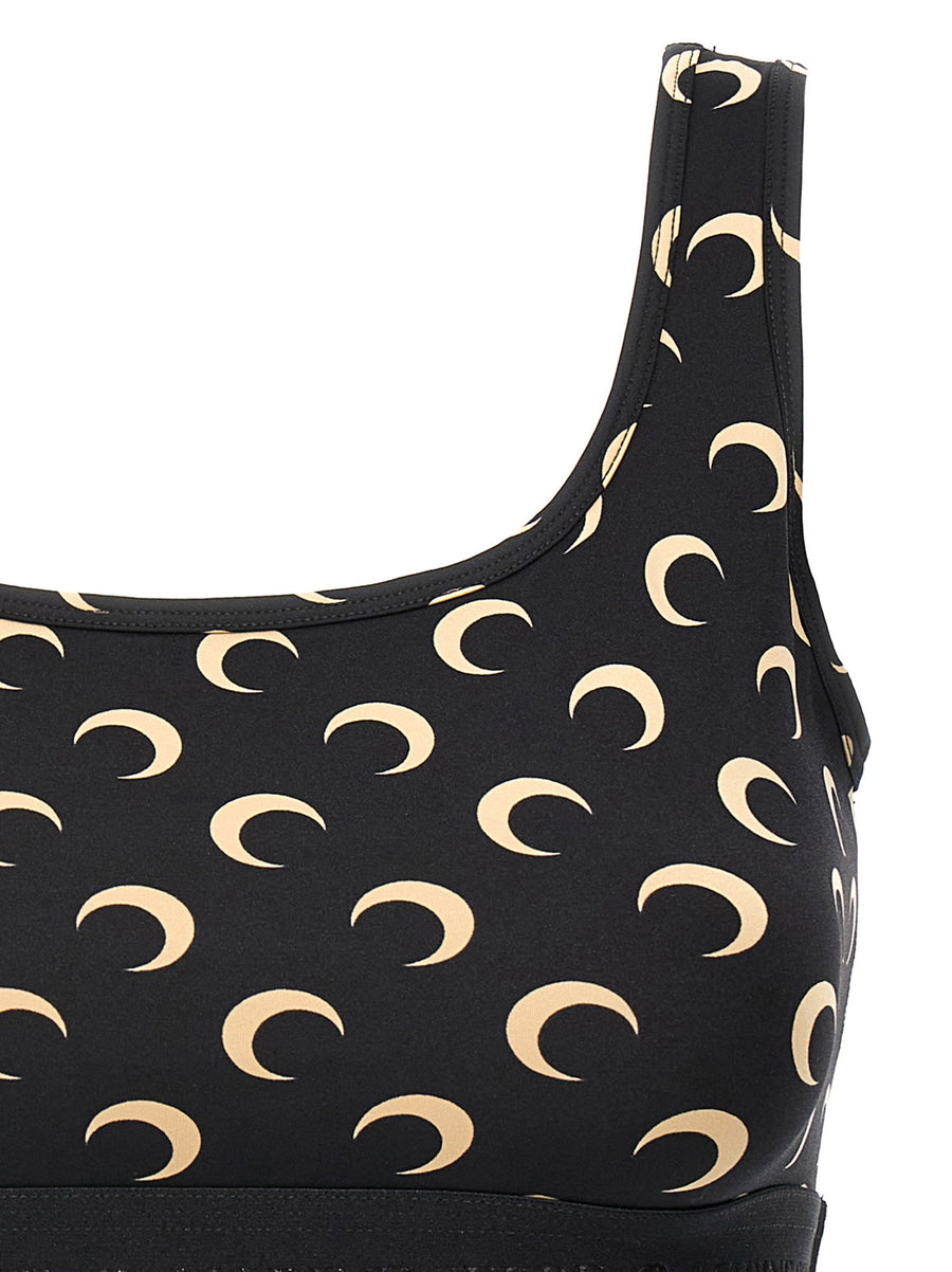 Marine Serre Moon Print Stretch Jersey Sporty Top Black