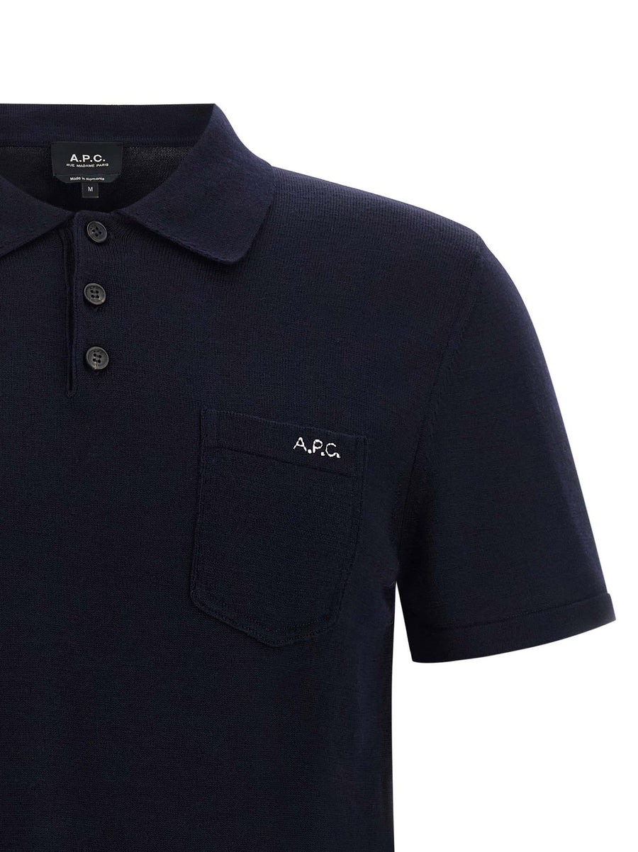 A.P.C Gide Polo Shirt Blue Virgin Wool For Men Premium