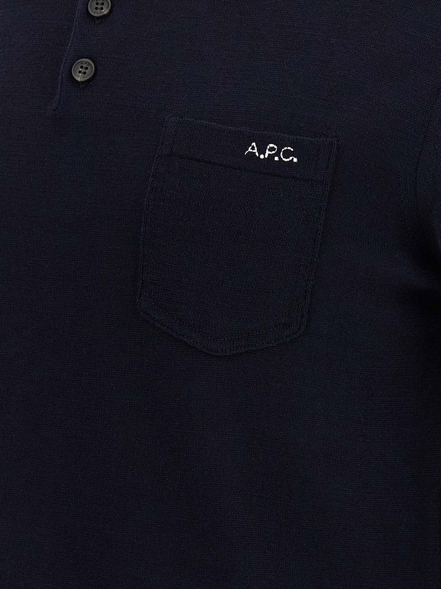 A.P.C Gide Polo Shirt Blue Virgin Wool For Men Premium