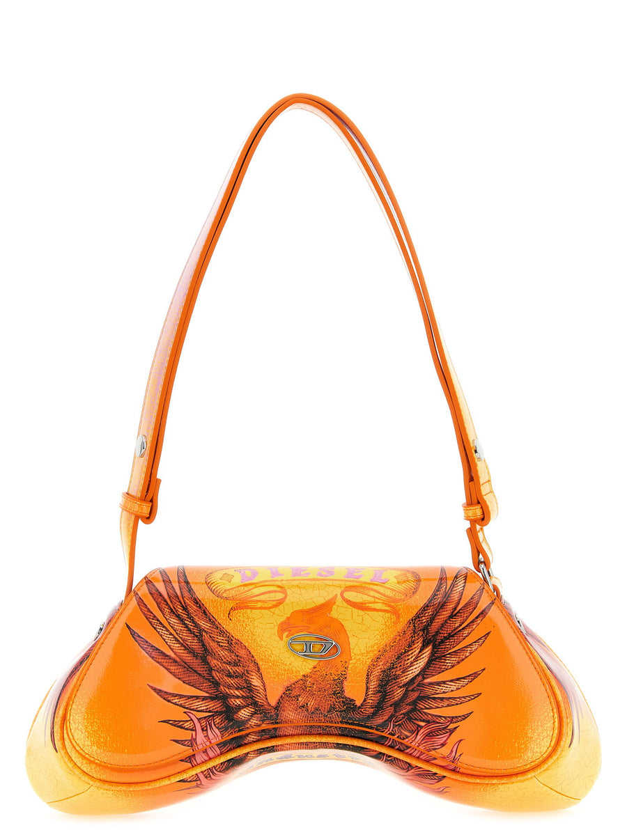 Diesel Play Crossbody Bag Orange Details Glossy Craquele Finish Animal Print