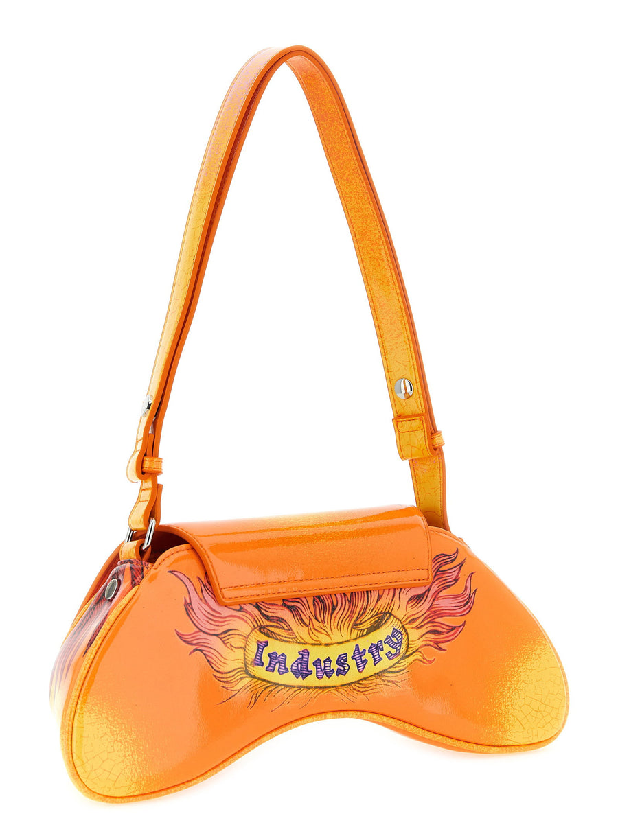 Diesel Play Crossbody Bag Orange Details Glossy Craquele Finish Animal Print