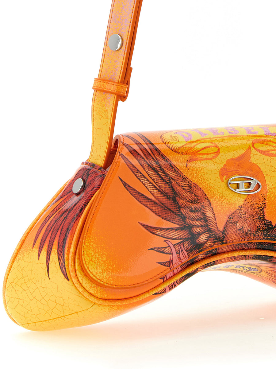 Diesel Play Crossbody Bag Orange Details Glossy Craquele Finish Animal Print