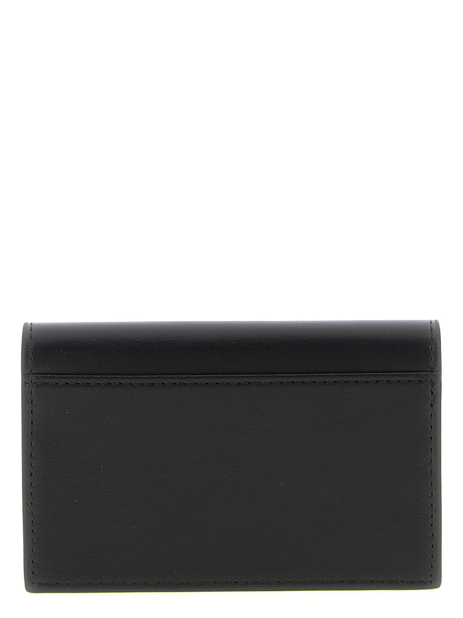 Diesel Holi-d Card Holder Minimalist Black Leather With Back Pocket Flap Closure For Women