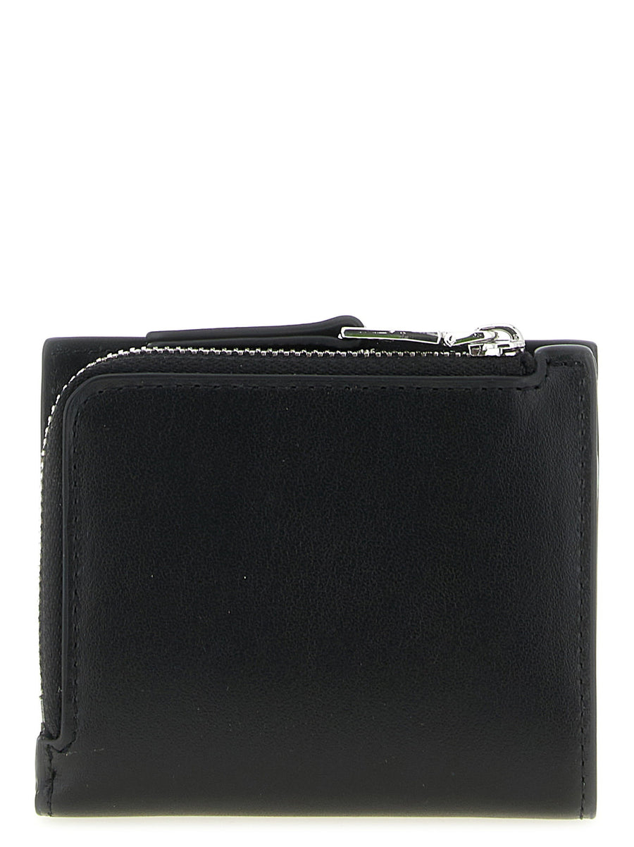 Diesel Bi Fold Zip L Wallet Leather Black For Women Compact Card Coin Back Zip Pocket Front D Plate