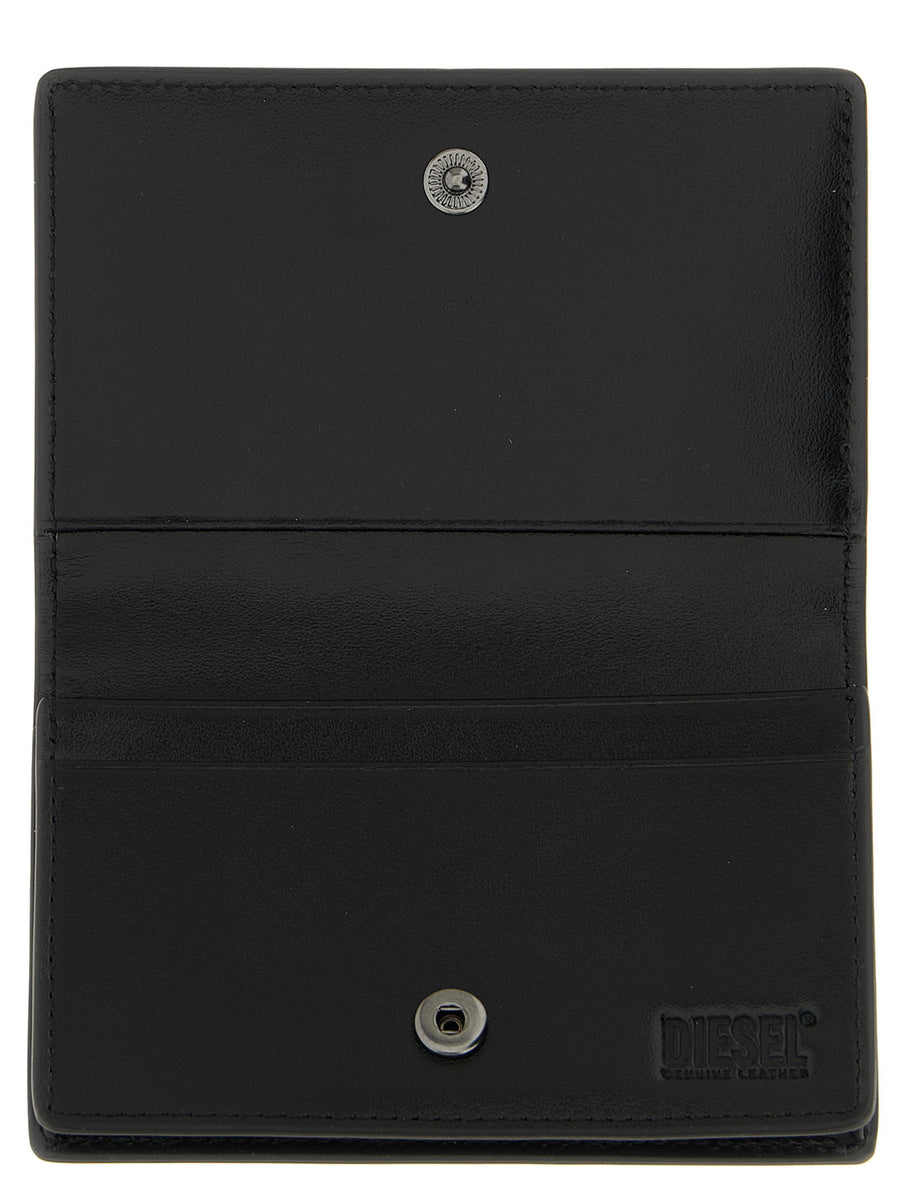 Diesel Holi d Card Holder Premium Black Leather Secure Flap Closure Low Profile Slim Minimalist For Men
