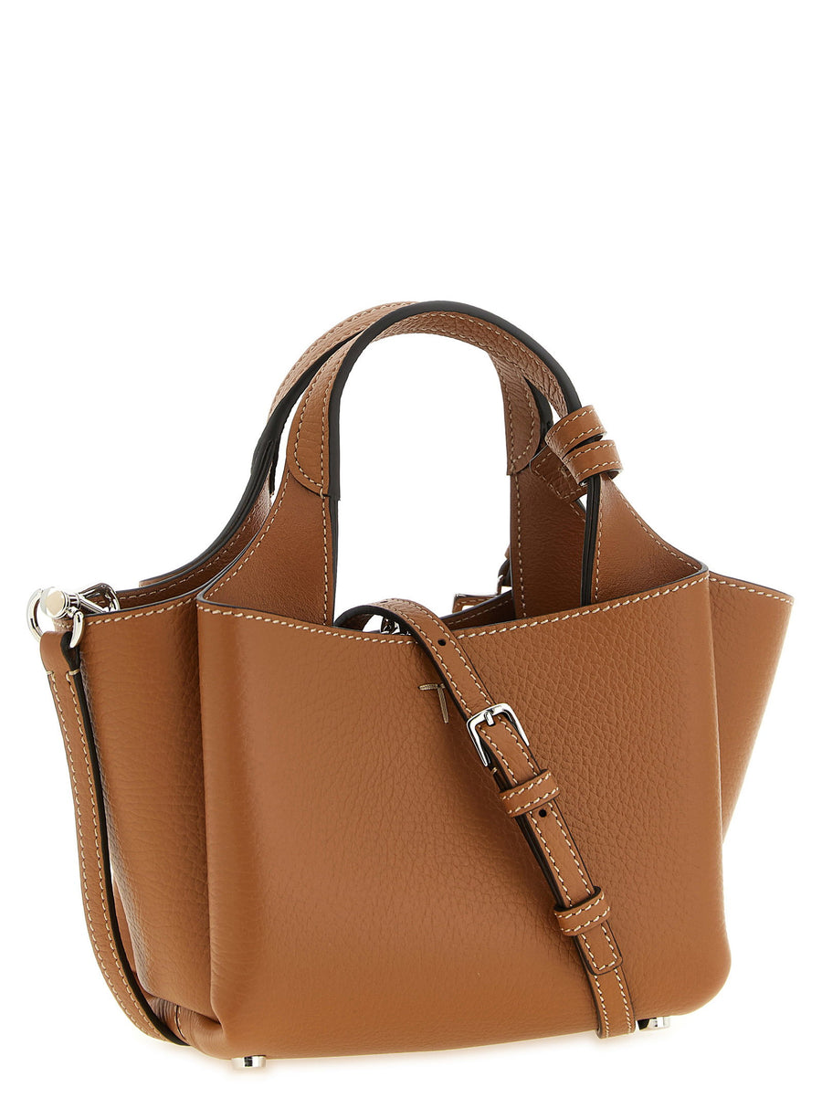 Tod's Micro Leather Handbag Brown Luxurious Calfskin Flared Silhouette With Dual Handles And Removable Strap For Women