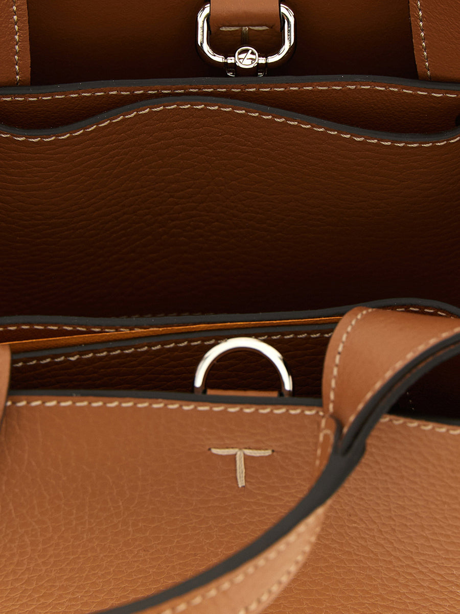 Tod's Micro Leather Handbag Brown Luxurious Calfskin Flared Silhouette With Dual Handles And Removable Strap For Women