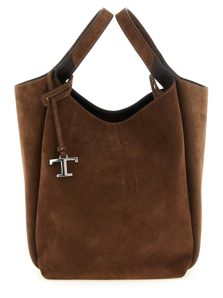 Tod's Secchiello Small Bucket Bag Brown Suede Calfskin Leather T Pendant